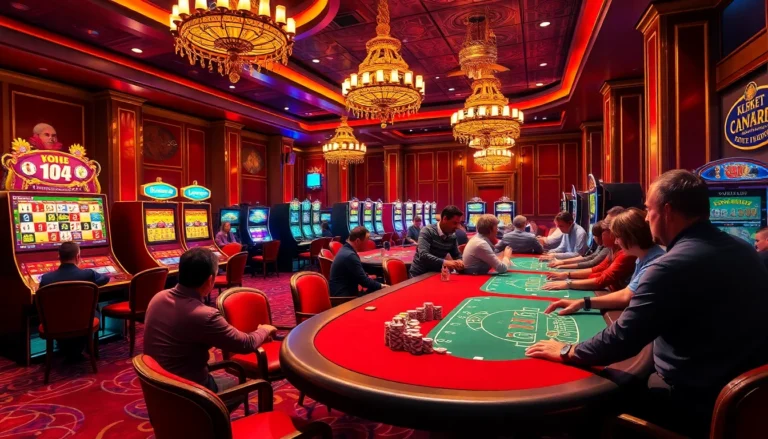 Experience the thrilling atmosphere of kebet at a high-stakes casino, filled with dynamic gaming tables and vibrant slot machines.