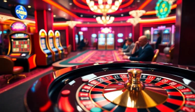 Experience the thrill of kuwin at a lively casino with players enjoying roulette and poker.