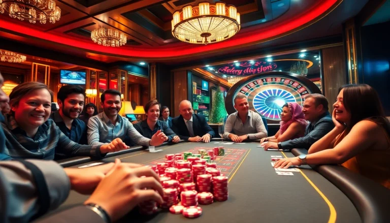 Experience the excitement of 1gom at a bustling casino filled with thrilling poker games and vibrant roulette tables.