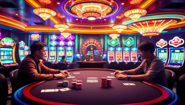 Engaged players at a vibrant poker table in a luxurious 88bet casino environment.