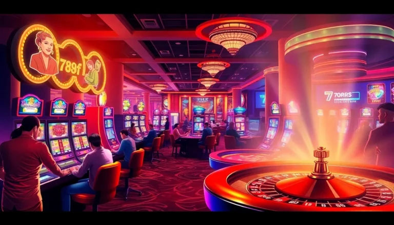 Players enjoying the exhilarating games of 789f at a luxurious casino floor filled with vibrant slot machines and action