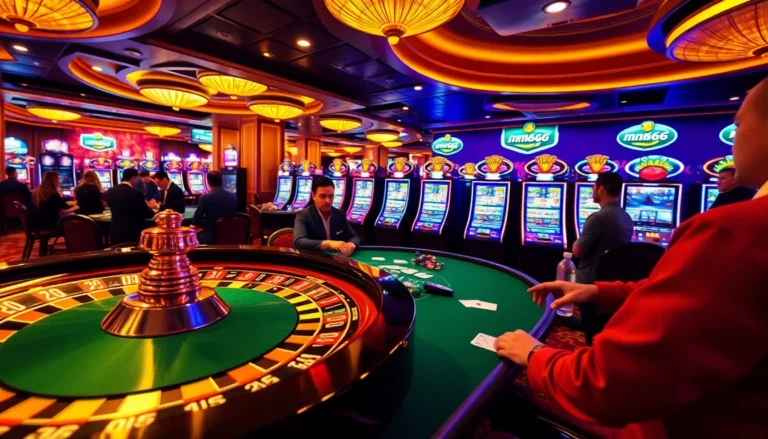 Experience the excitement of gambling at mb66 with vibrant casino games, including roulette and lively players.