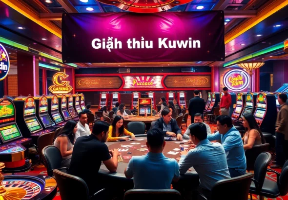 Experience the thrill of "Giới thiệu Kuwin" at a dynamic casino poker table with players and excitement.